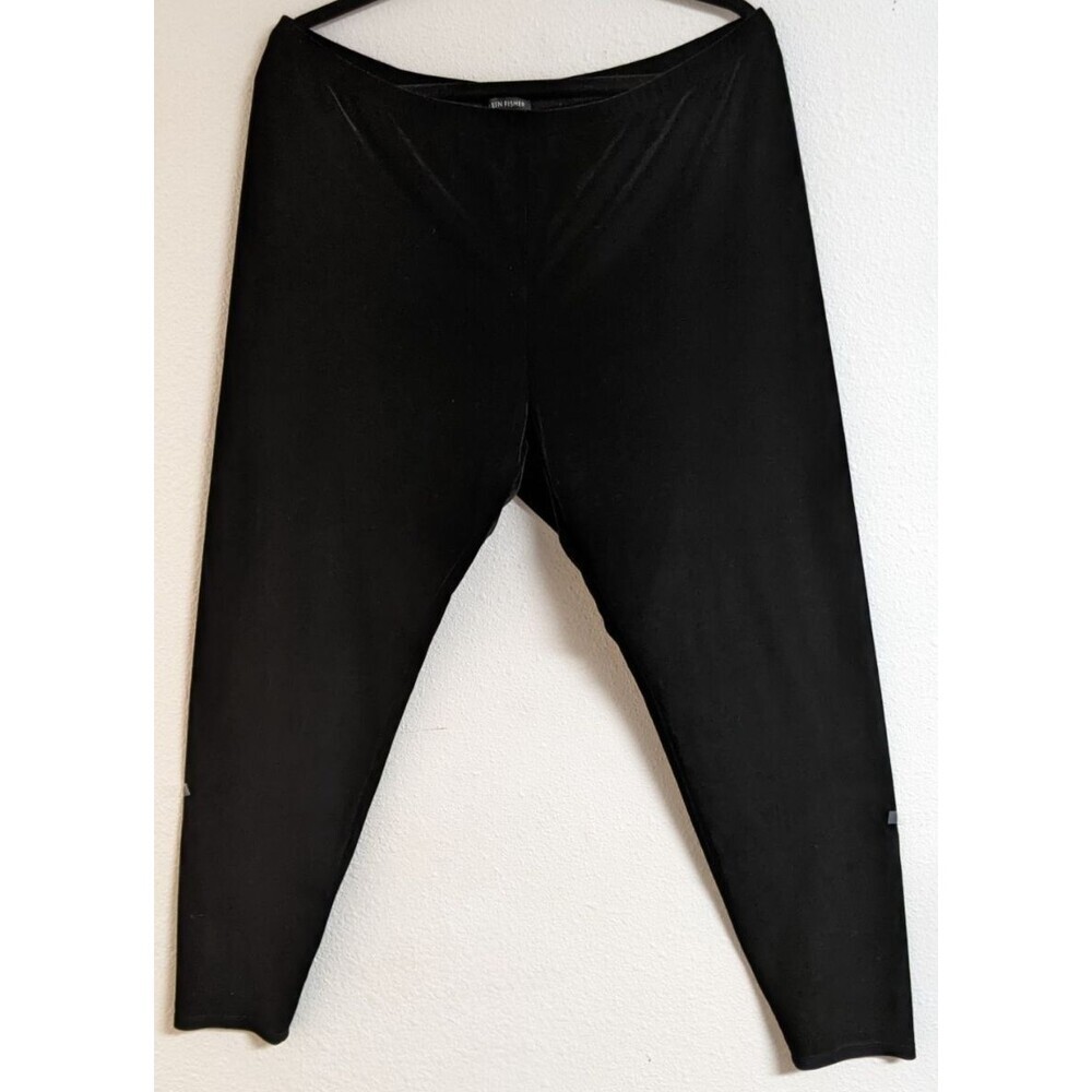 EILEEN FISHER Black Velour Velvet Straight Leg Pull-On Elastic Waist Pants XL